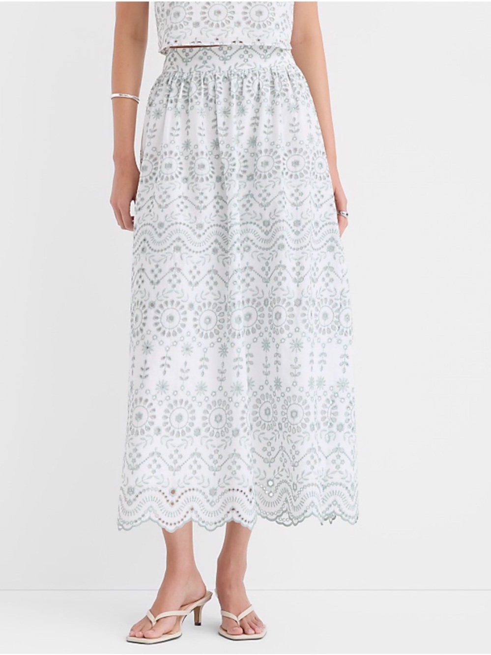 NWT! LOFT Scalloped Eyelet Poplin Midi Skirt